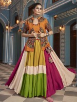 Multicolor Viscose Rayon Readymade Navratri Lehenga Choli With Jacket